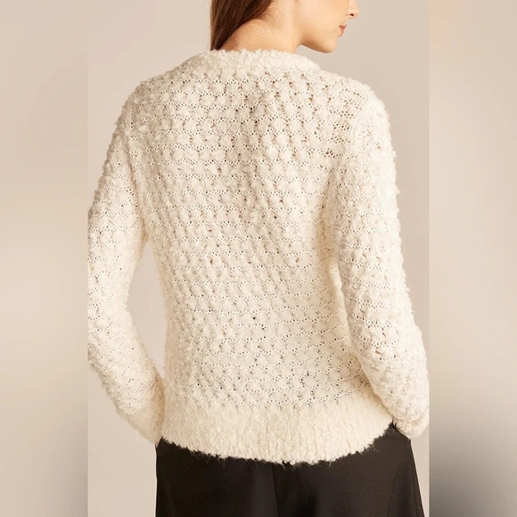 Rebecca Taylor Ivory Cotton-Blend Sweater With Removable Bow EUC size Large - Picture 4 of 5